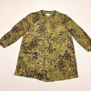 Banana Republic Silk Top Womens 2 Green Floral Button Up Blouse Boho Peasant